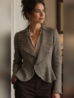 Banana Republic Brown Raw Hem Wool Blend Jacket | Sz 2 | Tailored Peplum Blazer